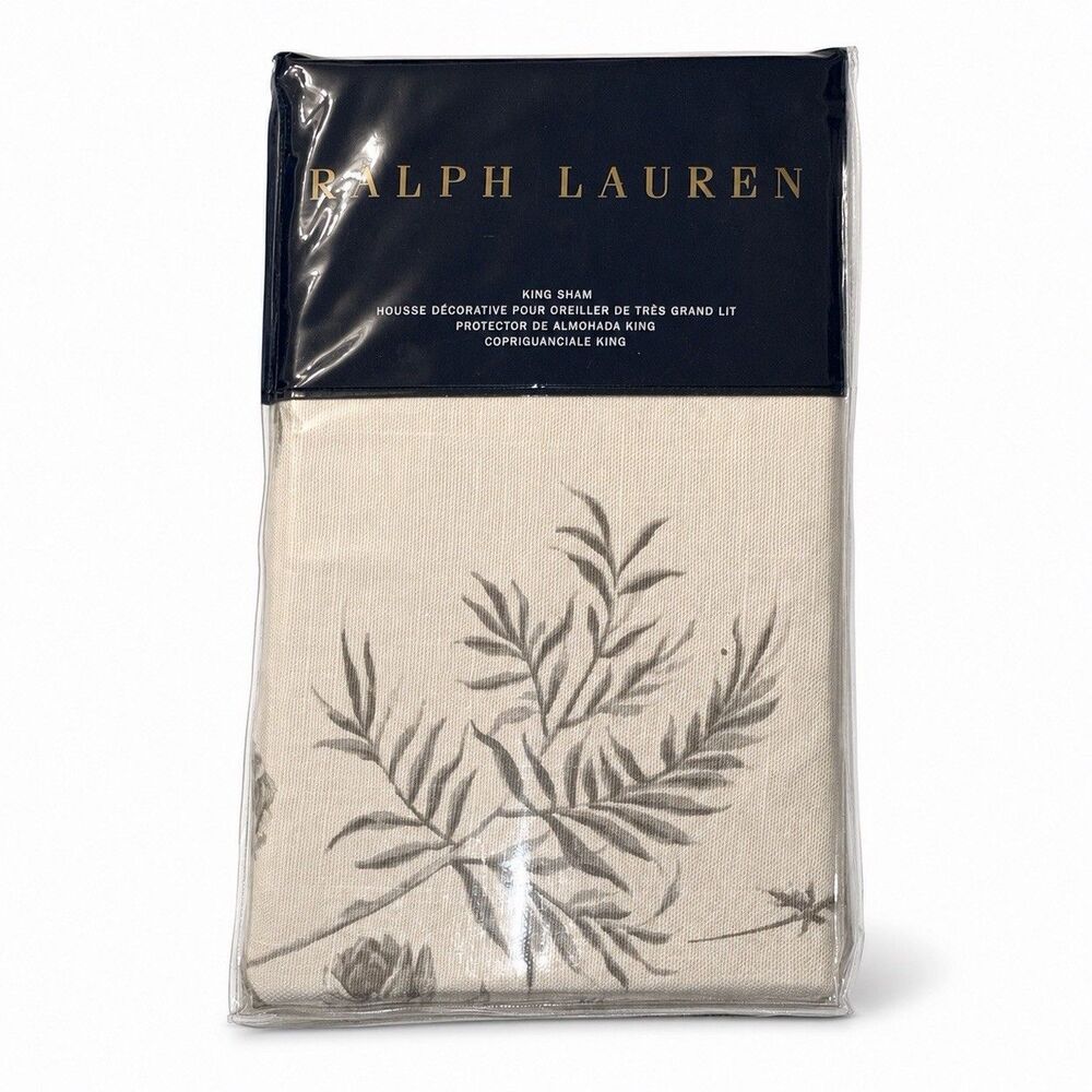 Ralph Lauren Hoxton Ainslie King Sham Cream Grey Cotton Discontinued NIP